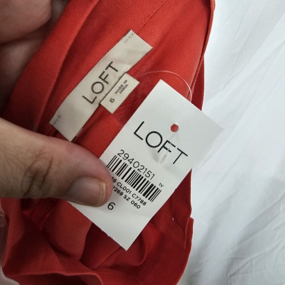 Loft Side Button Midi Skirt In Orange Linen Blend Nwt Women's Size 6 - Picture 5 of 7